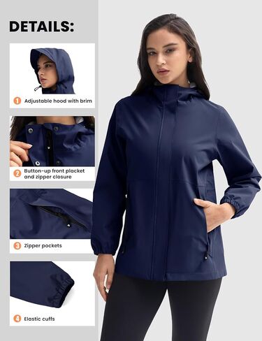 Rdruko Women's Cycling Rain Jacket Waterproof Lightweight Packable Raincoat with Hood Windbreaker for Outdoor Travel Hiking in Saudi Arabia