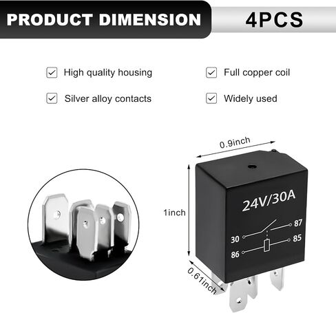 2 PCS 4 Pin Car Starter Relay, 24V 30A Multi-Purpose Automotive Relays, Heavy Duty Standard Relay Replacement for Car Motor, Waterproof Auto Relays Switch, car Accessories in Saudi Arabia