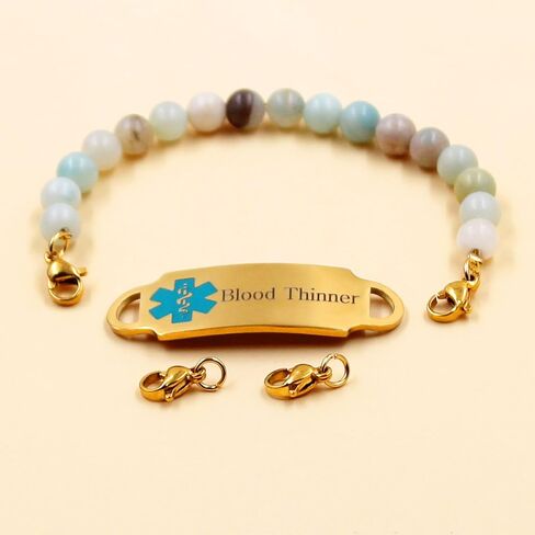 Exquisite Custom Medical ID Bracelet with Natural Amazonite Stones and Stainless Steel Tag, Interchangeable Medical Alert Bracelet for Women in Saudi Arabia