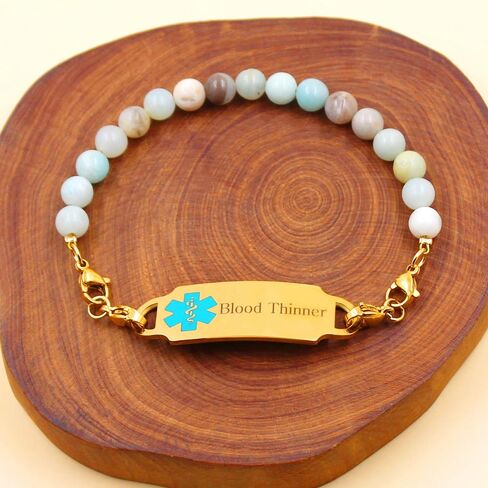 Exquisite Custom Medical ID Bracelet with Natural Amazonite Stones and Stainless Steel Tag, Interchangeable Medical Alert Bracelet for Women in Saudi Arabia