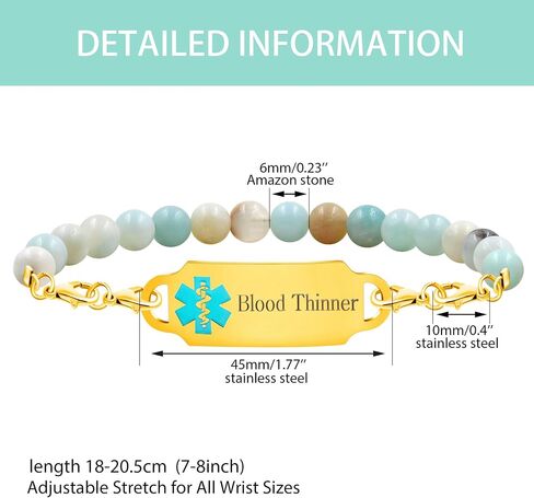 Exquisite Custom Medical ID Bracelet with Natural Amazonite Stones and Stainless Steel Tag, Interchangeable Medical Alert Bracelet for Women in Saudi Arabia
