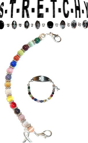 Hidden Hollow Beads Women's Cancer Awareness Beaded Stretchy 6.5 or 5.5 inch long Medical Alert ID Interchangeable Replacement Bracelet, Identification Vital info tag in Kuwait