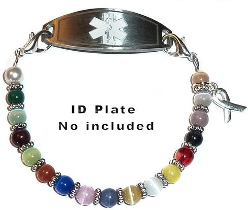 Hidden Hollow Beads Women's Cancer Awareness Beaded Stretchy 6.5 or 5.5 inch long Medical Alert ID Interchangeable Replacement Bracelet, Identification Vital info tag in Kuwait
