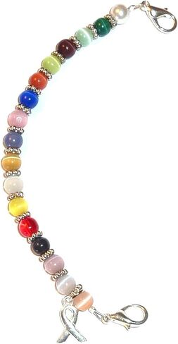 Hidden Hollow Beads Women's Cancer Awareness Beaded Stretchy 6.5 or 5.5 inch long Medical Alert ID Interchangeable Replacement Bracelet, Identification Vital info tag in Kuwait
