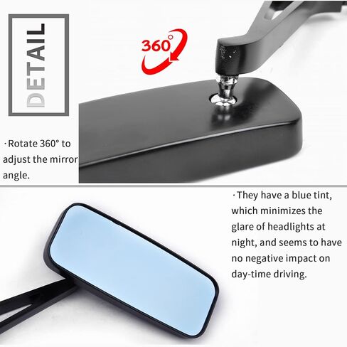 Dreamizer Rectangle Motorcycle Mirrors Black - Universal 10mm 10mm Learview Mirror CNC CNC متوافقة مع Honda Yamaha Suzuki Ruckus Grom Shadow Vstar650 in Kuwait
