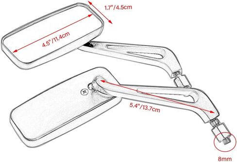 Dreamizer Rectangle Motorcycle Mirrors Black - Universal 10mm 10mm Learview Mirror CNC CNC متوافقة مع Honda Yamaha Suzuki Ruckus Grom Shadow Vstar650 in Kuwait