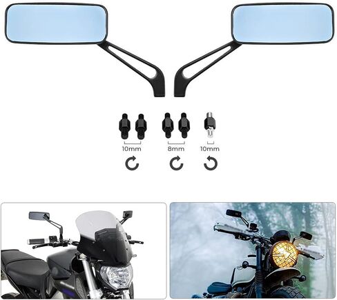Dreamizer Rectangle Motorcycle Mirrors Black - Universal 10mm 10mm Learview Mirror CNC CNC متوافقة مع Honda Yamaha Suzuki Ruckus Grom Shadow Vstar650 in Kuwait