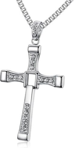 Cross Necklace for Men, Cross Pendant Necklace Stainless Steel Chains Sterling Silver Necklace Men's Cross Chain Jewelry Link Chain for Boys Fast and Furious in Saudi Arabia