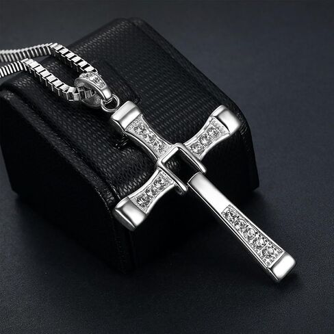 Cross Necklace for Men, Cross Pendant Necklace Stainless Steel Chains Sterling Silver Necklace Men's Cross Chain Jewelry Link Chain for Boys Fast and Furious in Saudi Arabia