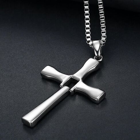 Cross Necklace for Men, Cross Pendant Necklace Stainless Steel Chains Sterling Silver Necklace Men's Cross Chain Jewelry Link Chain for Boys Fast and Furious in Saudi Arabia