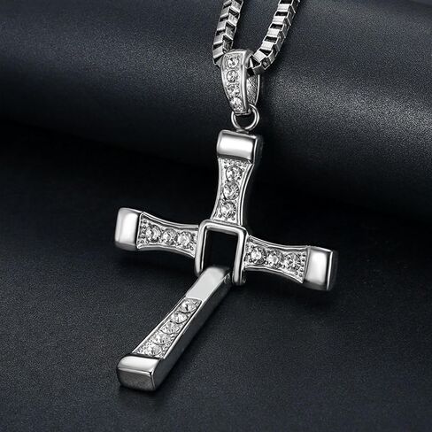 Cross Necklace for Men, Cross Pendant Necklace Stainless Steel Chains Sterling Silver Necklace Men's Cross Chain Jewelry Link Chain for Boys Fast and Furious in Saudi Arabia