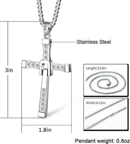 Cross Necklace for Men, Cross Pendant Necklace Stainless Steel Chains Sterling Silver Necklace Men's Cross Chain Jewelry Link Chain for Boys Fast and Furious in Saudi Arabia