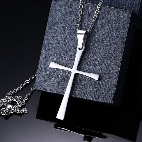 Cross Necklace for Men, Cross Pendant Necklace Stainless Steel Chains Sterling Silver Necklace Men's Cross Chain Jewelry Link Chain for Boys Fast and Furious in Kuwait