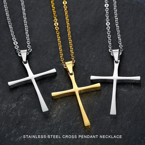 Cross Necklace for Men, Cross Pendant Necklace Stainless Steel Chains Sterling Silver Necklace Men's Cross Chain Jewelry Link Chain for Boys Fast and Furious in Kuwait