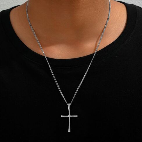 Cross Necklace for Men, Cross Pendant Necklace Stainless Steel Chains Sterling Silver Necklace Men's Cross Chain Jewelry Link Chain for Boys Fast and Furious in Kuwait