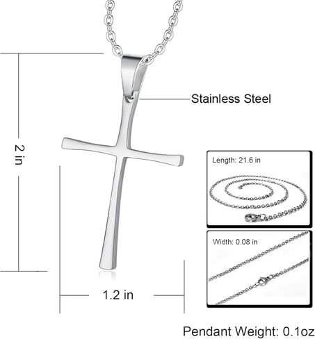 Cross Necklace for Men, Cross Pendant Necklace Stainless Steel Chains Sterling Silver Necklace Men's Cross Chain Jewelry Link Chain for Boys Fast and Furious in Kuwait