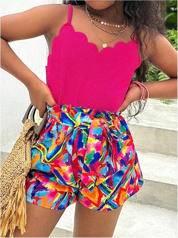 حزام السباغيتي المطبوع من Wdirara Girl Cami Romper Scalloped V in Saudi Arabia