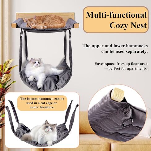 JSPYFITS Cat Cage Hammock with Ball,Double Layer Hanging Adjustable Soft Pet Bed Suit for Kitten Ferret Puppy Rabbit or Small Pets, 2 Level Indoor Pet Bad for All Season(Ethnic Style) in Kuwait