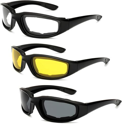 3 PCS دراجة نارية ركوب نظارات ونظارات شمسية ركوب الدراجات مع وسادة ناعمة ، نظارات ركوب الدراجات المقاومة للرياح ، ملحقات الدراجات النارية in Kuwait