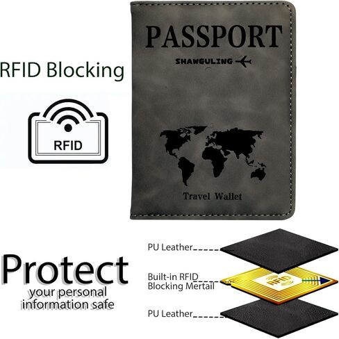 حامل جواز سفر للسفر ، محفظة جواز سفر RFID ، حظر محفظة جواز سفر بوريس للنساء والرجال - أسود in Kuwait