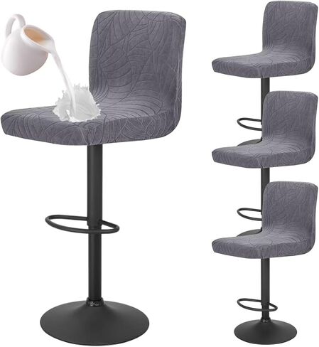 Bar Stool Cover with Backs Waterproof Counter Height Stool Covers Washable Square Swivel Kitchen Barstool Chair Seat Slipcovers Mid Low Back Bar Chair Cover Protector 4 Pack Dark Gray in Kuwait