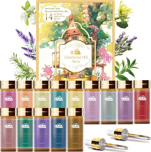 Fragrance Essential Oils Set - 14pcs, Aromatherapy Oils for Skin, Diffusers, Home Care, Humidifier Laundry, Candle Making - Tea Tree, Sandalwood, Lavender, Vanilla, Eucalyptus and More (5mL) in Saudi Arabia