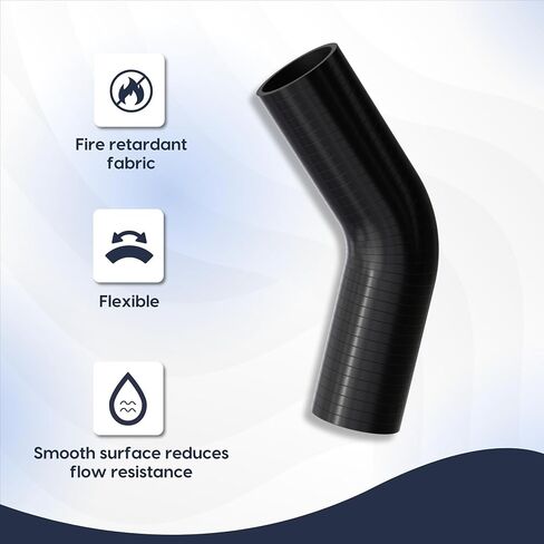 Endure 45 Degree Elbow Coupler Silicone Hose 4-Ply, 2.5-Inch(63mm), Couplers for High Performance Vehicles, Intake Piping, Length(102mm), Thickness (5mm), Automotive Silicone Hose - Black in Kuwait