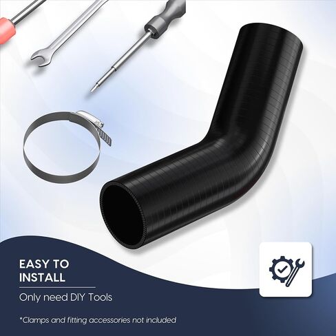 Endure 45 Degree Elbow Coupler Silicone Hose 4-Ply, 2.5-Inch(63mm), Couplers for High Performance Vehicles, Intake Piping, Length(102mm), Thickness (5mm), Automotive Silicone Hose - Black in Kuwait