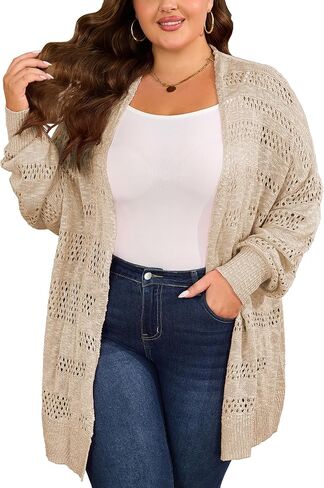 Women's Plus Size Crochet Cardigan Kimonos Boho Long Sleeve Oversized Summer Open Front Knitted Sweater Tops in Kuwait