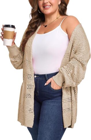 Women's Plus Size Crochet Cardigan Kimonos Boho Long Sleeve Oversized Summer Open Front Knitted Sweater Tops in Kuwait