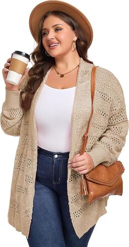 Women's Plus Size Crochet Cardigan Kimonos Boho Long Sleeve Oversized Summer Open Front Knitted Sweater Tops in Kuwait