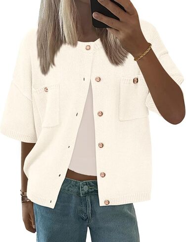 BTFBM Short Sleeve Cardigans for Women Button Up Sweaters Y2k Spring Summer 2025 Crew Neck Business Casual Work Clothes in Saudi Arabia