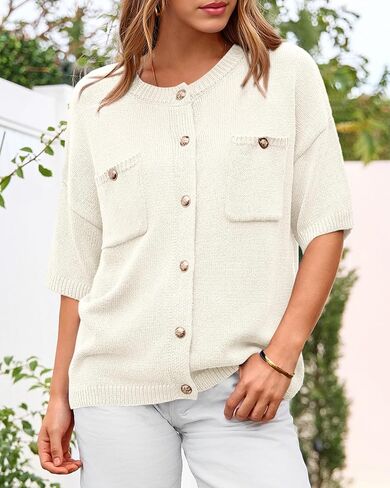 BTFBM Short Sleeve Cardigans for Women Button Up Sweaters Y2k Spring Summer 2025 Crew Neck Business Casual Work Clothes in Saudi Arabia