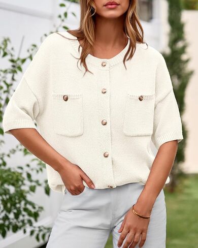 BTFBM Short Sleeve Cardigans for Women Button Up Sweaters Y2k Spring Summer 2025 Crew Neck Business Casual Work Clothes in Saudi Arabia