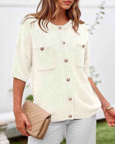 BTFBM Short Sleeve Cardigans for Women Button Up Sweaters Y2k Spring Summer 2025 Crew Neck Business Casual Work Clothes in Saudi Arabia