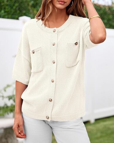 BTFBM Short Sleeve Cardigans for Women Button Up Sweaters Y2k Spring Summer 2025 Crew Neck Business Casual Work Clothes in Saudi Arabia