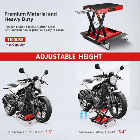 Motorcycle Scissor Lift Jack, 1100LBS Heavy Duty Scissor Lift for Cruisers, ATV, Dirt Bike - Wide Anti-Slip Deck, Manual Crank Handle, Compact & Portabl in Kuwait