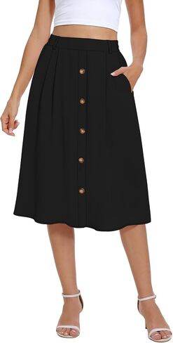 Yincro Women's Flowy Midi Skirt Summer Pleated High Waisted Casual Button Front Skirts with Pockets in Saudi Arabia