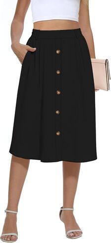 Yincro Women's Flowy Midi Skirt Summer Pleated High Waisted Casual Button Front Skirts with Pockets in Saudi Arabia