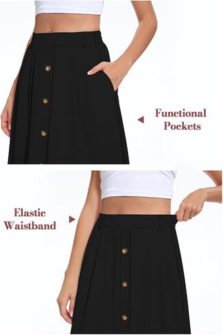 Yincro Women's Flowy Midi Skirt Summer Pleated High Waisted Casual Button Front Skirts with Pockets in Saudi Arabia