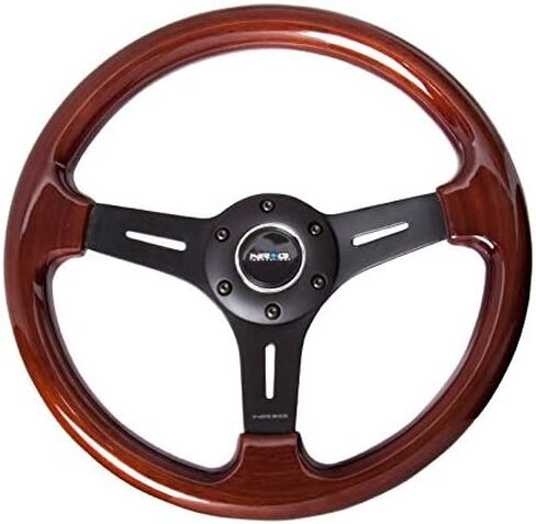 عجلة قيادة NRG Innovations NRG-ST-015SL-OAK كلاسيكية مصنوعة من الخشب المحبب - 350 مم، 3 قضبان فضية من الكروم، خشب بلون البلوط، ماهوجني in Kuwait