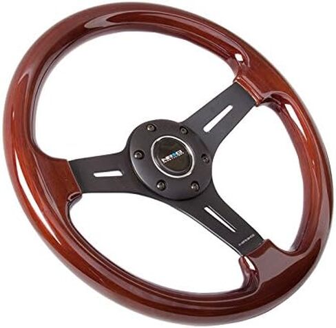 عجلة قيادة NRG Innovations NRG-ST-015SL-OAK كلاسيكية مصنوعة من الخشب المحبب - 350 مم، 3 قضبان فضية من الكروم، خشب بلون البلوط، ماهوجني in Kuwait