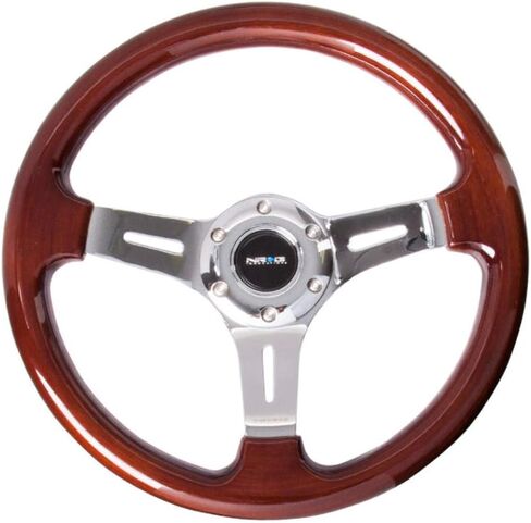 عجلة قيادة NRG Innovations NRG-ST-015SL-OAK كلاسيكية مصنوعة من الخشب المحبب - 350 مم، 3 قضبان فضية من الكروم، خشب بلون البلوط، ماهوجني in Kuwait