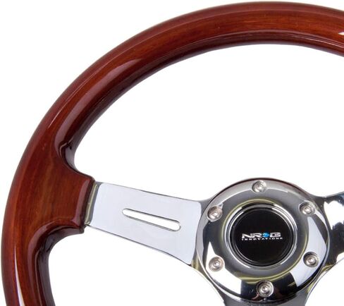 عجلة قيادة NRG Innovations NRG-ST-015SL-OAK كلاسيكية مصنوعة من الخشب المحبب - 350 مم، 3 قضبان فضية من الكروم، خشب بلون البلوط، ماهوجني in Kuwait