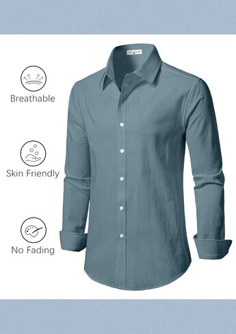Linen Shirts for Men Casual Button Down Long Sleeve Shirt Solid Summer Beach Hawaiian Shirts in Saudi Arabia