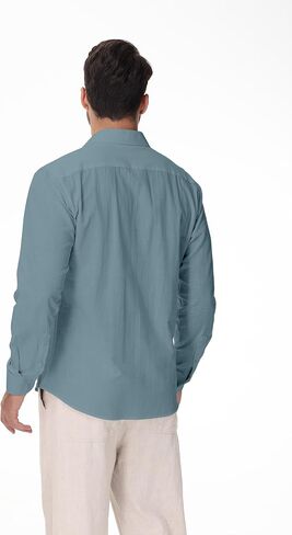 Linen Shirts for Men Casual Button Down Long Sleeve Shirt Solid Summer Beach Hawaiian Shirts in Saudi Arabia