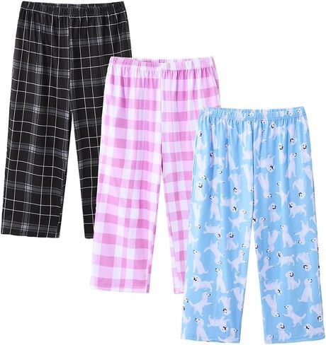 YIJIU 3 Pack Women's Capri Pajama Pants Printed Lounge Causal Bottoms Soft Comfy Elastic Waistband Sleep Pants with Pockets in Saudi Arabia