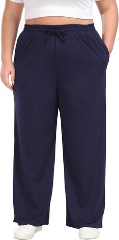 A-Wintage Plus Size Wide Leg Pants for Women Soft Casual Pants Loose Fit Drawstring Pajama Pants with Pockets in Kuwait