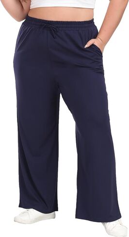 A-Wintage Plus Size Wide Leg Pants for Women Soft Casual Pants Loose Fit Drawstring Pajama Pants with Pockets in Kuwait