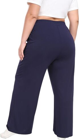 A-Wintage Plus Size Wide Leg Pants for Women Soft Casual Pants Loose Fit Drawstring Pajama Pants with Pockets in Kuwait